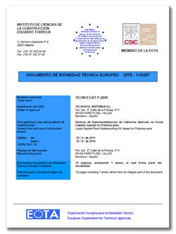 Certificaci�n DITE Poliurea pura Tecnocoat Certificaci�n DITE Poliurea pura Tecnocoat